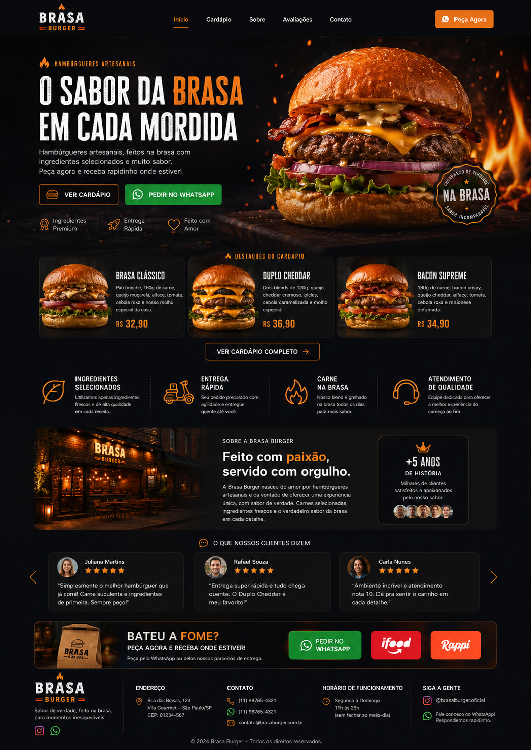 Prévia profissional do site Brasa Burger